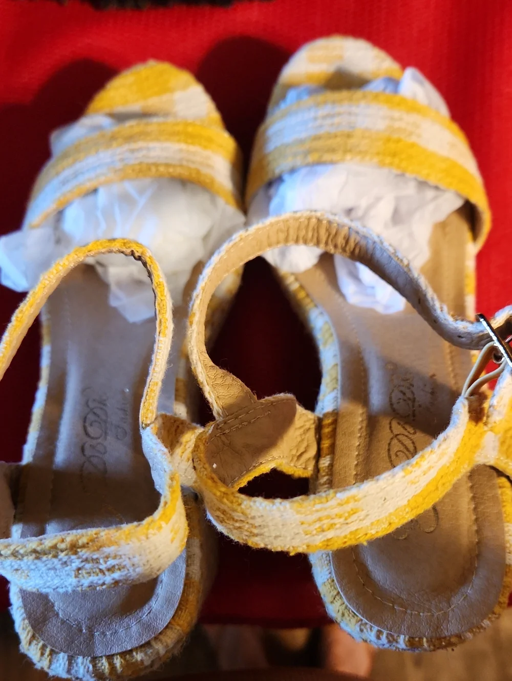 Yellow Striped Women's Platform Wedge Sandals